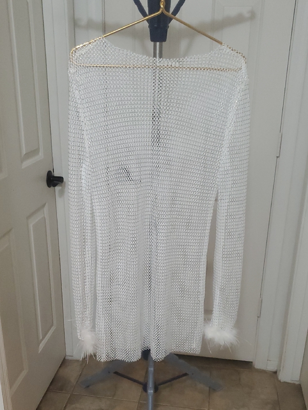 12th Tribe White Mesh Top with Gold Accents